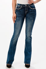 Steer Head 3D Mid Rise Bootcut Jeans | EB-51733