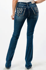 Dream Catcher Embellishment Mid Rise Bootcut Jeans | EB-51778