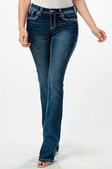 Dream Catcher Embellishment Mid Rise Bootcut Jeans | EB-51778