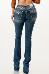 Floral Embroidery Yoke Detail Mid Rise Bootcut Jeans | EB-51799-32“ & 34”