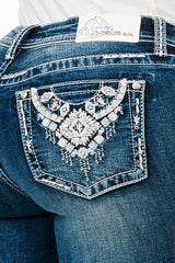 Necklace Embellishment Mid Rise Bootcut Jeans | EB-51805-32“ &34”