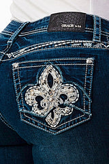 Flu De Lee Details Mid Rise Bootcut Jeans | EB-61639DK