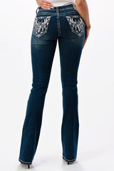 Steer Head Embroidery Mid Rise Bootcut Jeans | EB-61670