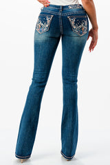 Mountain View Embroidery Mid Rise Bootcut Jeans | EB-61708
