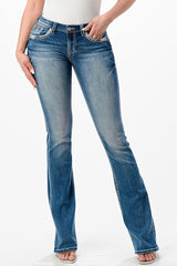 Feather Embellished Mid Rise Bootcut Jeans | EB-61716 32" & 36"