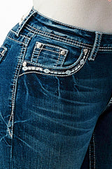 Flu De Lee Embellishment Mid Rise Bootcut Jeans | EB-61741