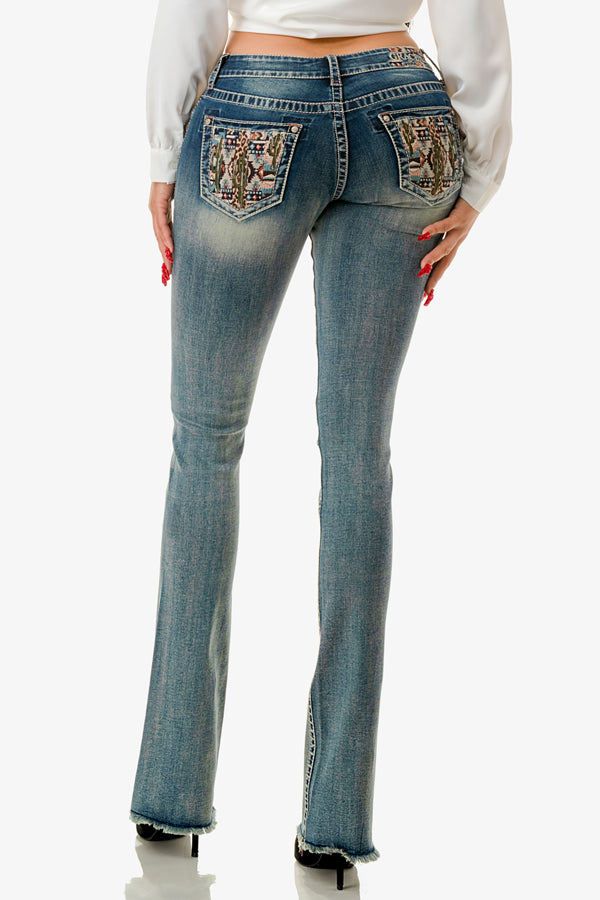 Multiple Colorful Embroidery Mid Rise Bootcut Jeans | EB-61828-32“ & 34”