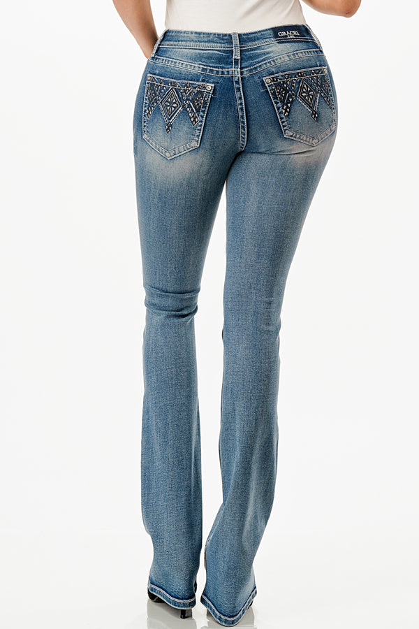 Aztec Embellished Mid Rise Bootcut Jeans  | EB-61838NF-32“ & 34”