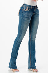 Horse Shoe with Boot Hats Embroidery Mid Rise Bootcut Jeans | EB-81639