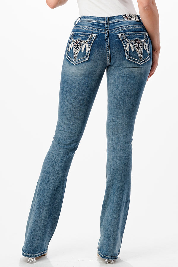Steer Head Embellishment Mid Rise Bootcut Jeans | EB-S616