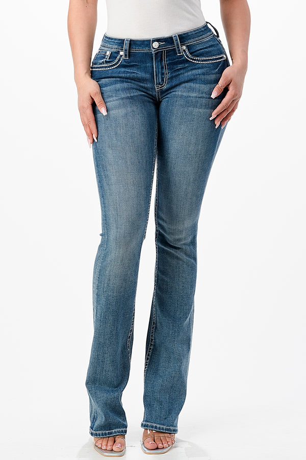 Steer Head Embellishment Mid Rise Bootcut Jeans | EB-S616