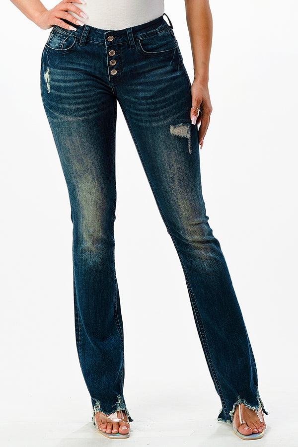 Button-Fly Basic Mid Rise Bootcut Jeans | EB-S636