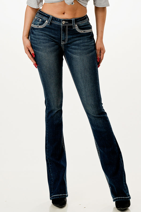 Steer Head Embellished Mid Rise Bootcut Jeans  | EB-S701-32“ & 34”