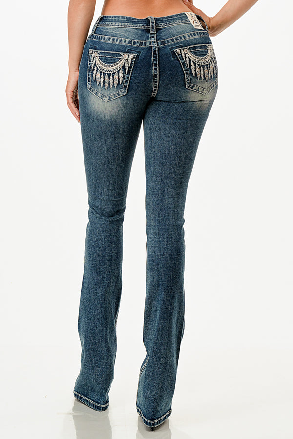 Necklace Embellished Mid Rise Bootcut Jeans  | EB-S711-32“ & 34”