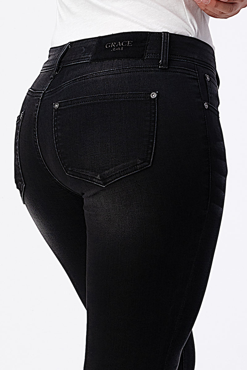 Basic Black Soft Denim Mid Rise Skinny Jeans | EN-9398-KTBLK