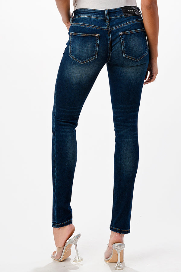 Basic 5 Pockets Soft Denim Mid Rise Skinny Jeans | EN-9513KT
