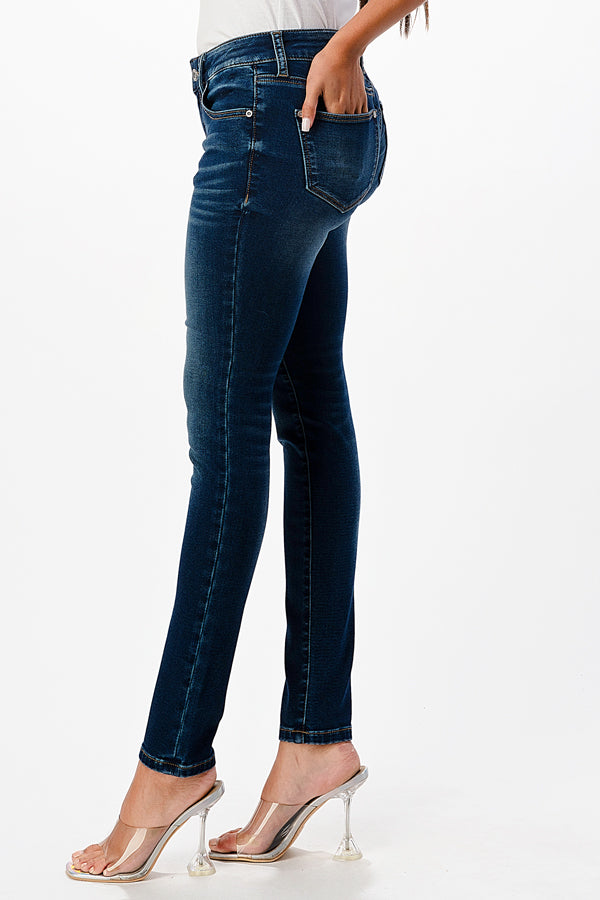 Basic 5 Pockets Soft Denim Mid Rise Skinny Jeans | EN-9513KT
