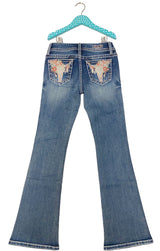 Steer Head Embellishment Girl Bootcut Jeans | GB-81656