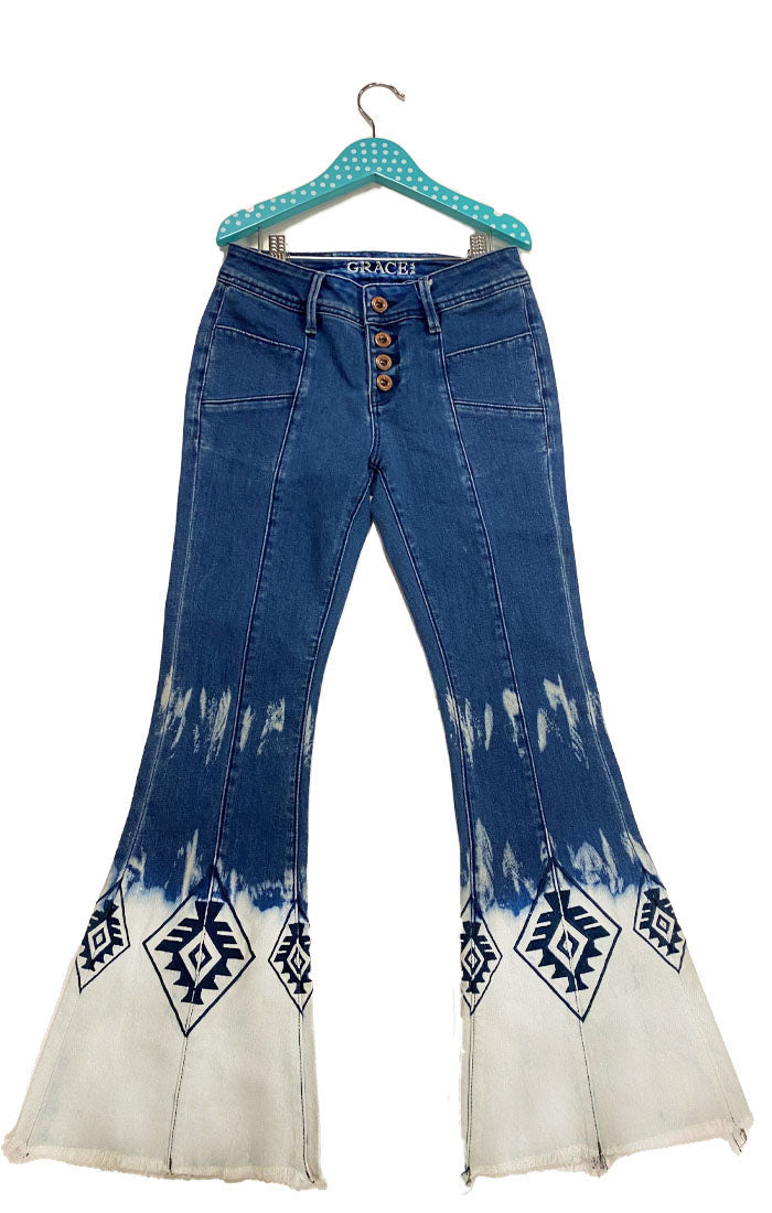 Aztec Detail Girl Flare Jeans | GL-V003