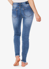 Patch Work  Med Blue Mid Rise Skinny Jeans | EN-9502