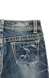 Horse Embroidery A Little Girl Bootcut Jeans | TB-51728
