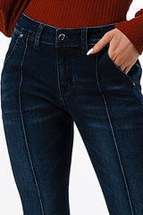 Seam Center Basic Recycle & Lycra Fabric  Mid Rise Flare Jeans | EL-81623RC