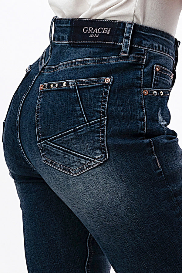 Studs Detail High Waisted Skinny Jeans | HNW-61703-RC